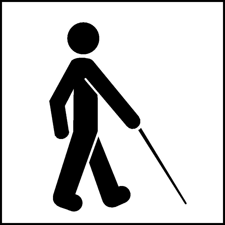 International Symbol of Blindness Man with Cane (Black on White background)